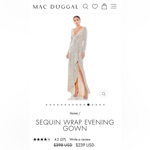 NWT Mac Duggal Sequin Wrap Evening Gown Silver Gold Toned Size 6 - Picture 2 of 12